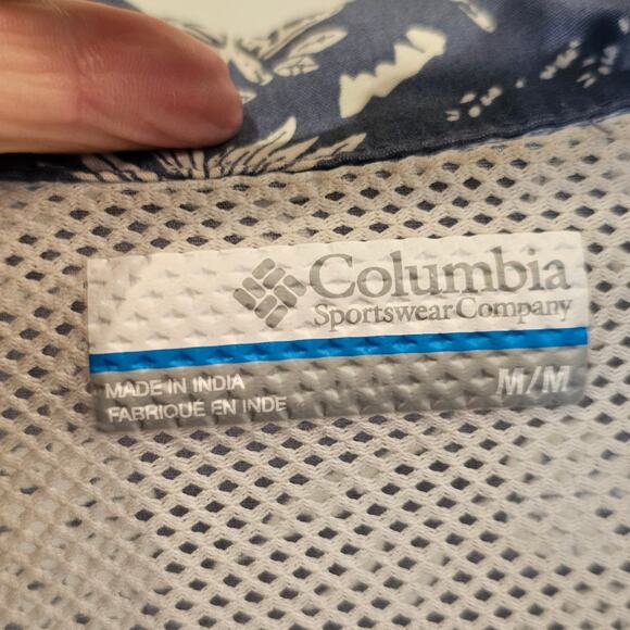 Columbia PFG Short Sleeve Fishing Shirt Vented Mesh Blue White Mens M - Picture 6 of 9